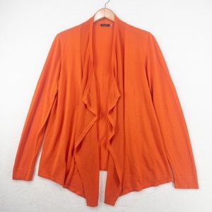 Magaschoni Sweater Womens Large Orange Silk Cashmere Blend Open Front Cardigan